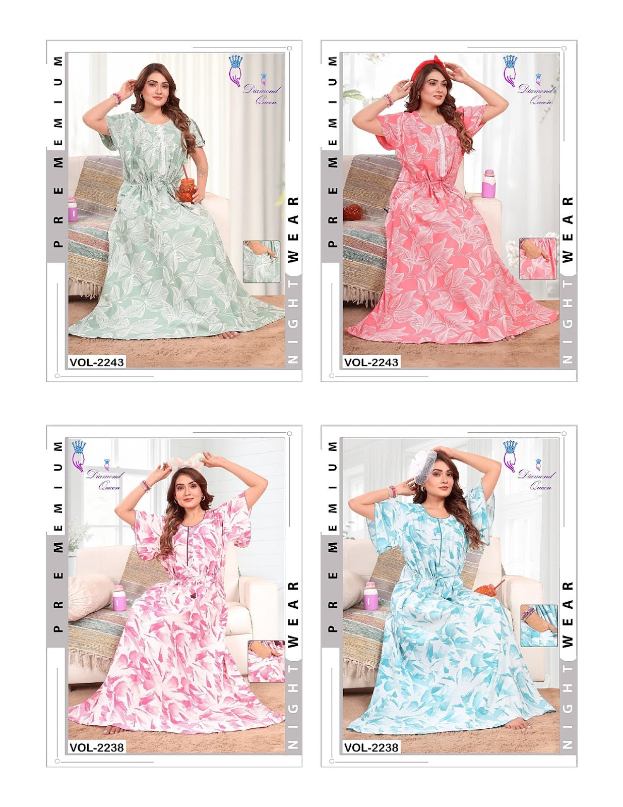 Round Neck 2006 Diamond Queen Rayon Night Gowns Manufacturer Ahmedabad