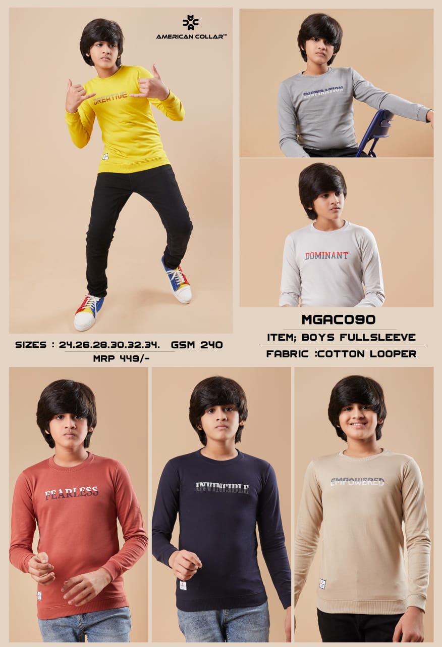 Round Neck 240 Gsm Mgac090 American Collar Cotton Looper Boys Tshirt Exporter India