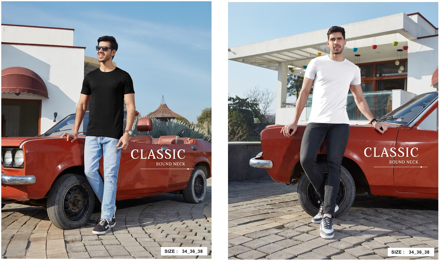 Round Neck Vol 56-37 White-Black Zaara Cotton Biowashed Mens Tshirts Manufacturer Gujarat