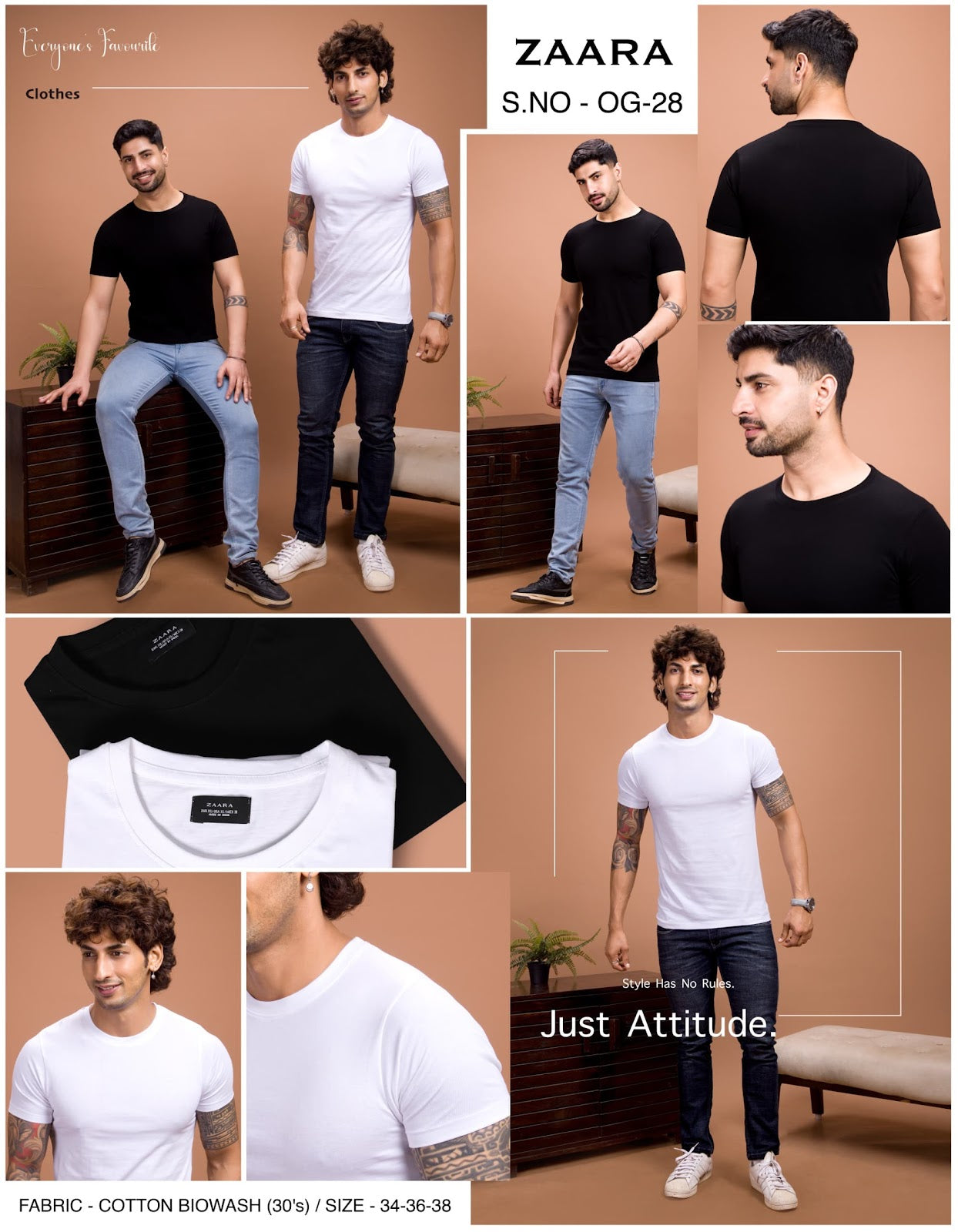 Round Neck Og 28 Zaara Cotton Biowashed Mens Tshirts Manufacturer India