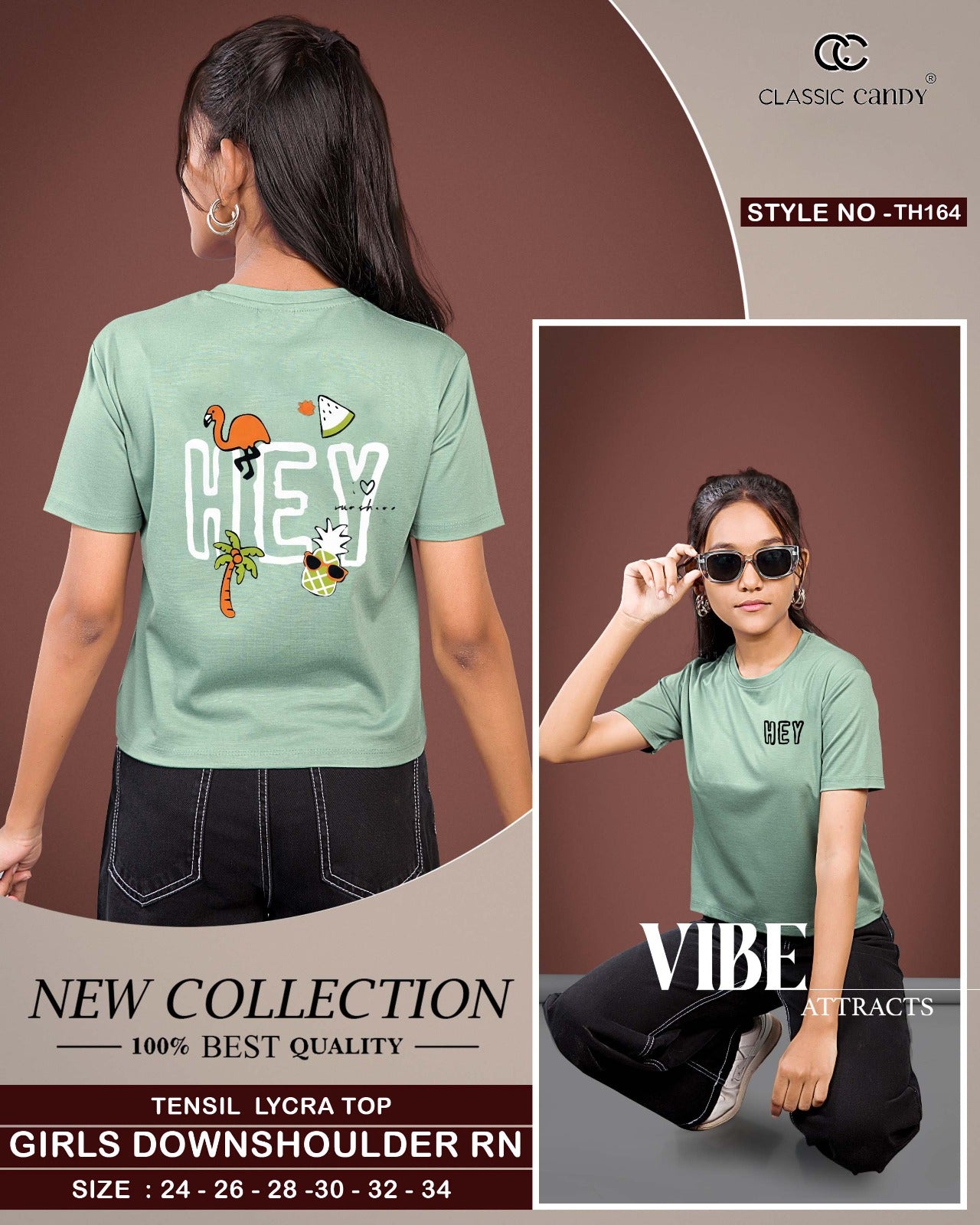 Round Neck Th-164 Classic Candy Tencil Lycra Girls Tshirt Manufacturer