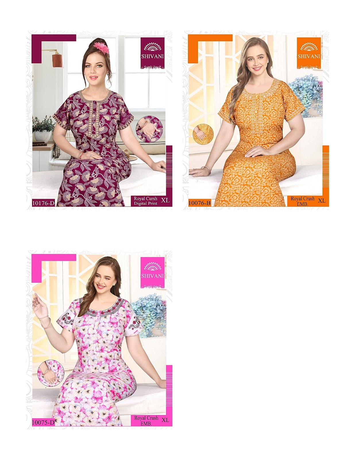 Royal Crush Digital Print Shivani Satin Night Gowns Wholesale Price