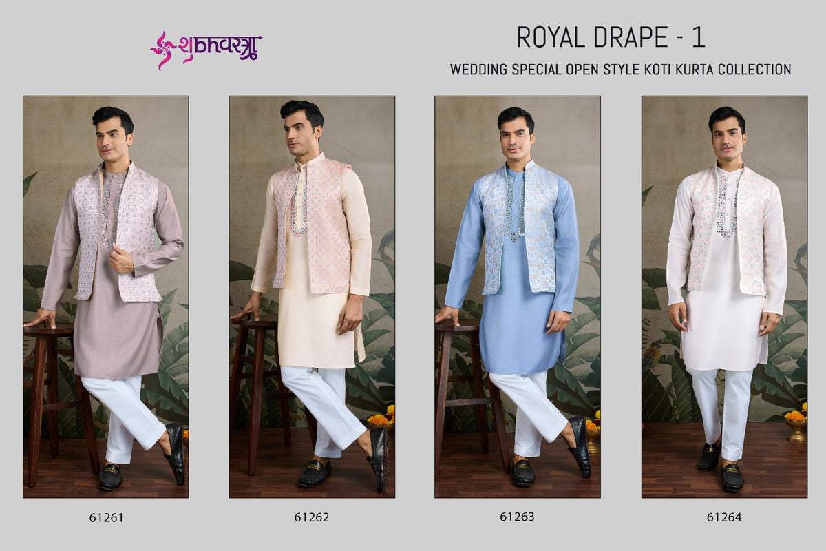 Royal Drape 1 With Koti Shubhvastra Viscose Silk Mens Kurta Wholesale Rate
