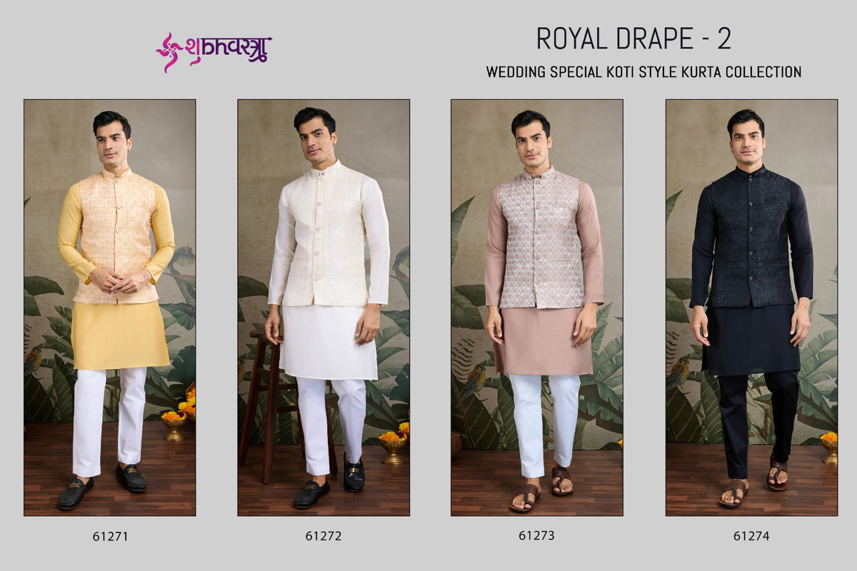 Royal Drape Vol 2 With Koti Shubhvastra Viscose Silk Mens Kurta Wholesale