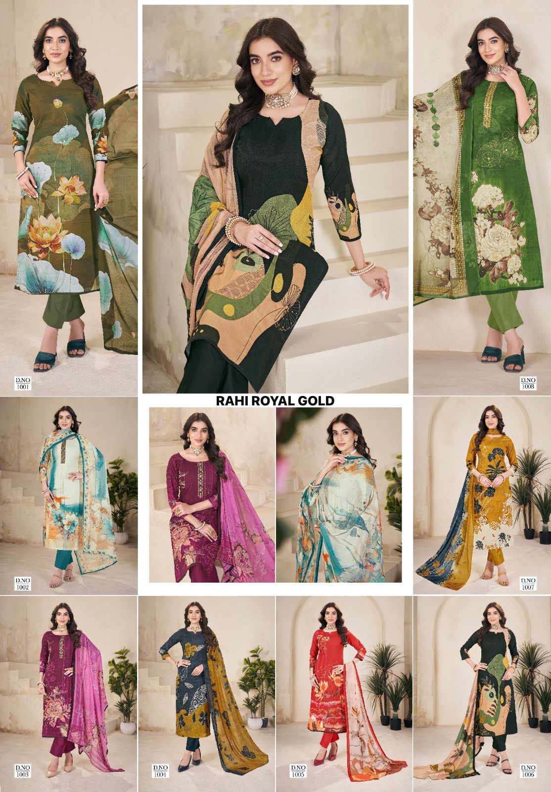 Royal Gold Vol 1 Rahi Fab Cotton Cambric Karachi Salwar Suits Wholesaler Gujarat