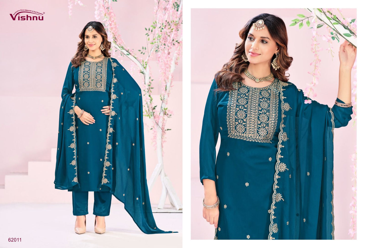 Rubeena Vishnu Impex Satin Chiffon Pant Style Suits Wholesale Price