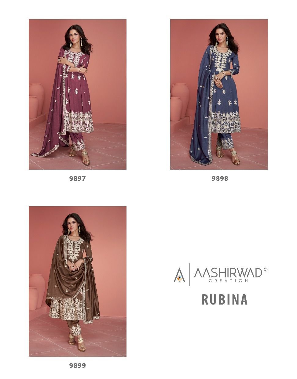Rubina Aashirwad Creation Silk Readymade Pant Style Suits