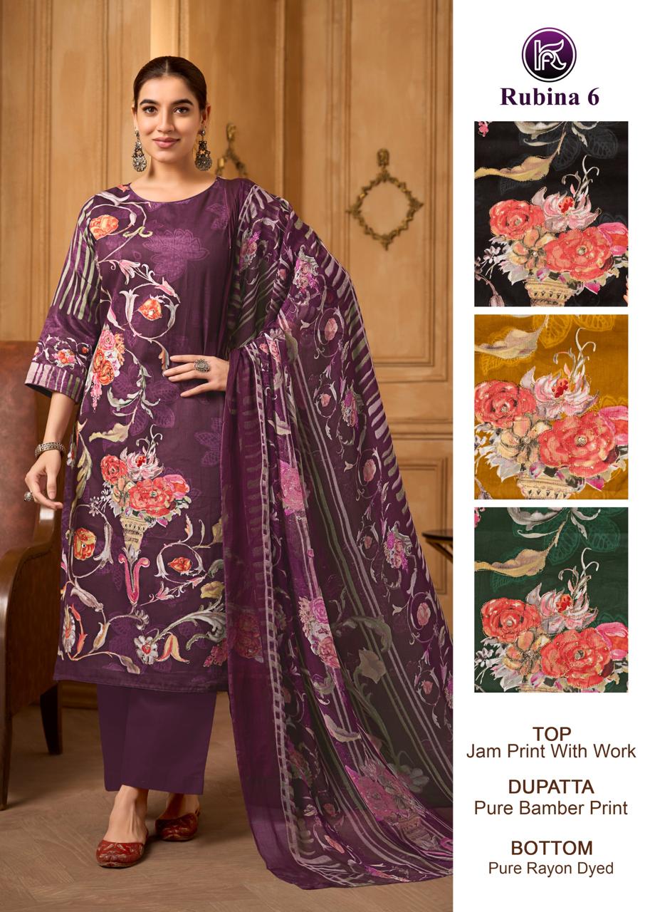Rubina 6 Kala Fashion Jam Cotton Pant Style Suits Manufacturer Ahmedabad