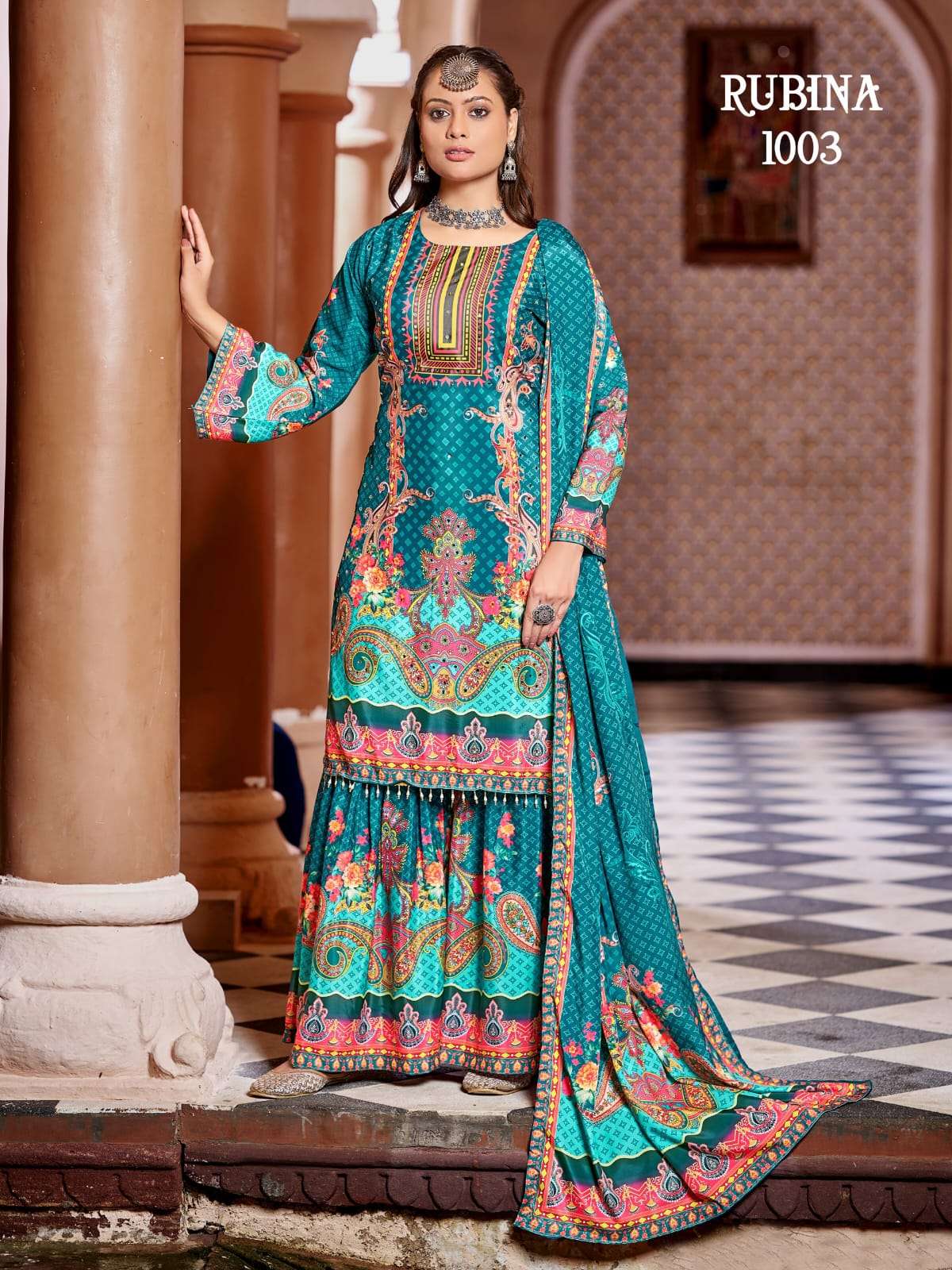 Rubina Mukesh Banwery Crape Silk Pakistani Readymade Suits Exporter Ahmedabad