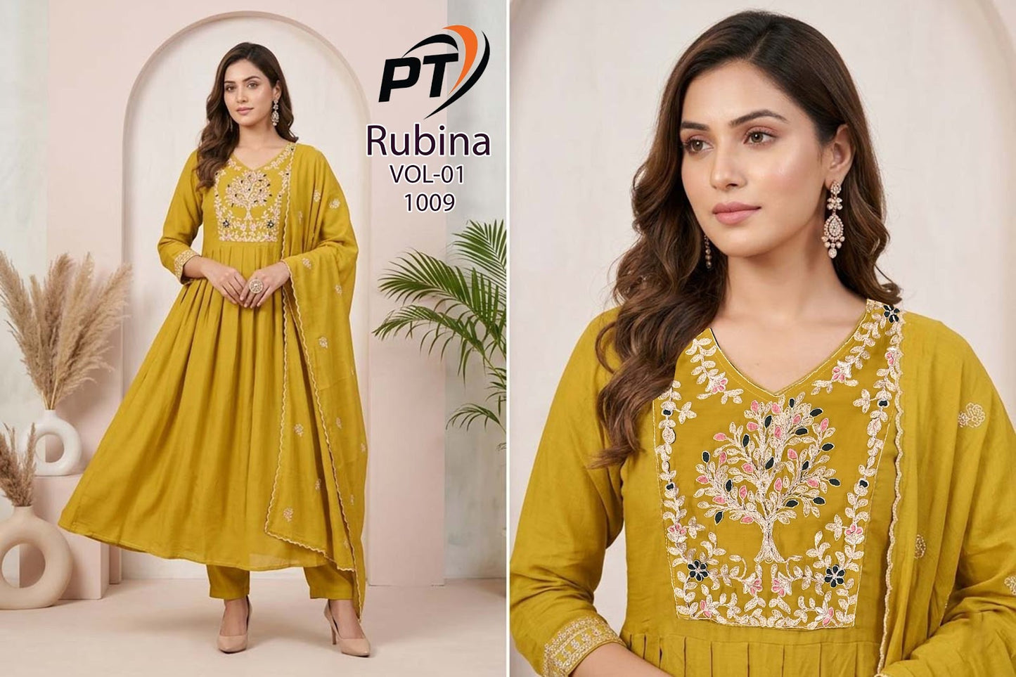 Rubina Vol 1 Pt Chanderi Readymade Anarkali Suits Wholesale Price