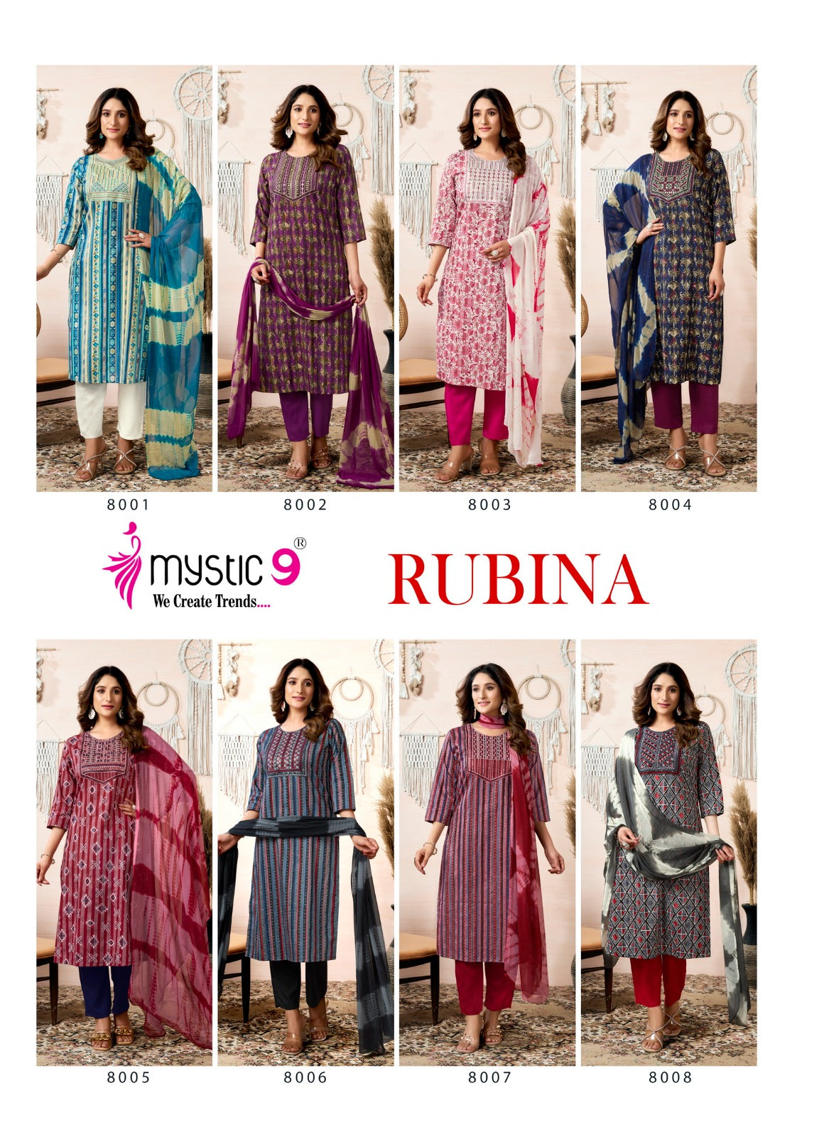 Rubina Vol 8 Mystic 9 Premium Rayon Readymade Suits Exporter Gujarat