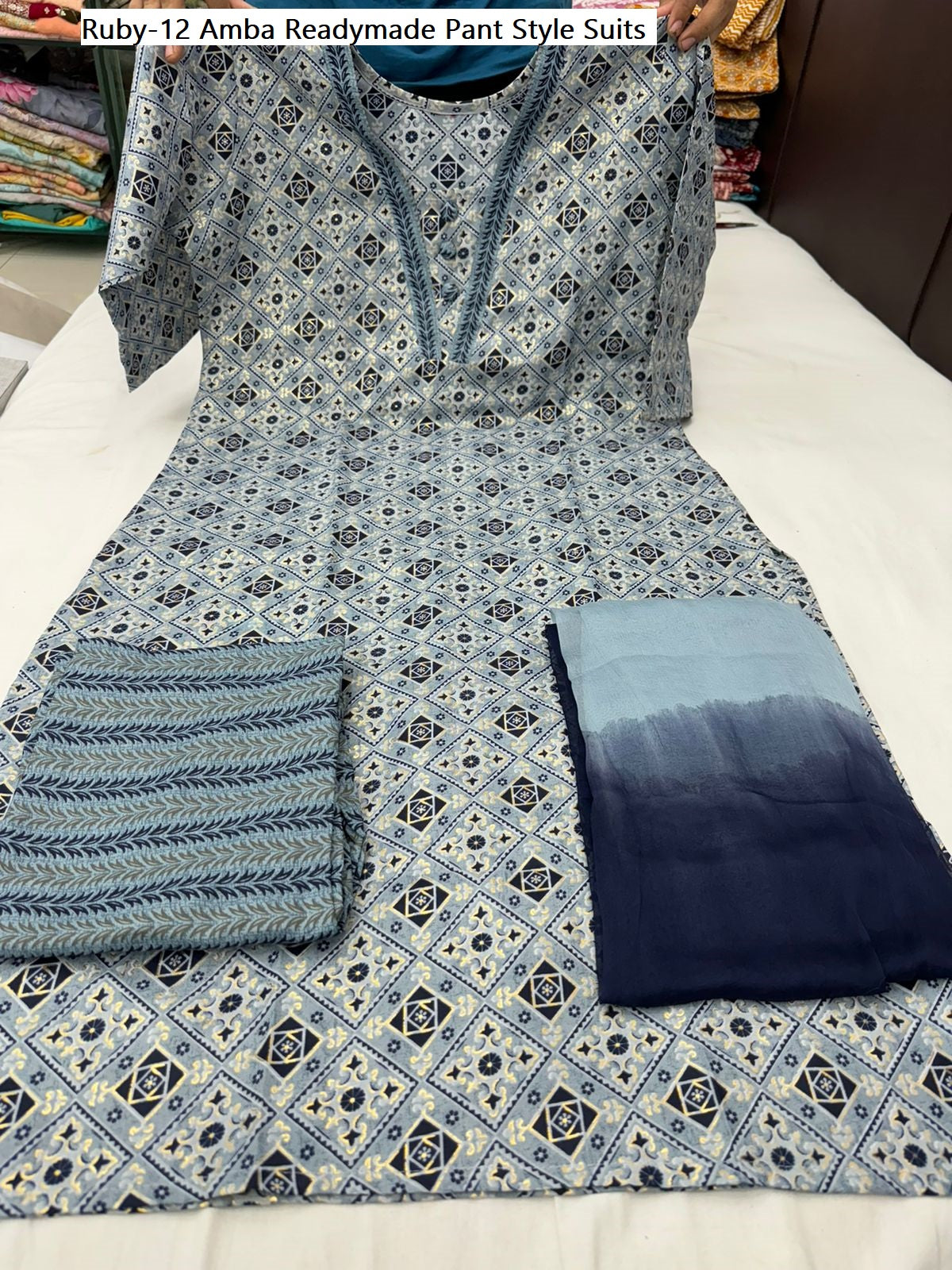 Ruby-12 Amba Slub Cotton Readymade Pant Style Suits Wholesaler Ahmedabad