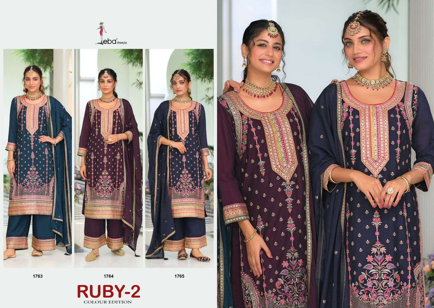 Ruby 2 Colour Edition Eba Lifestyle Chinon Pakistani Readymade Suits Wholesale Rate