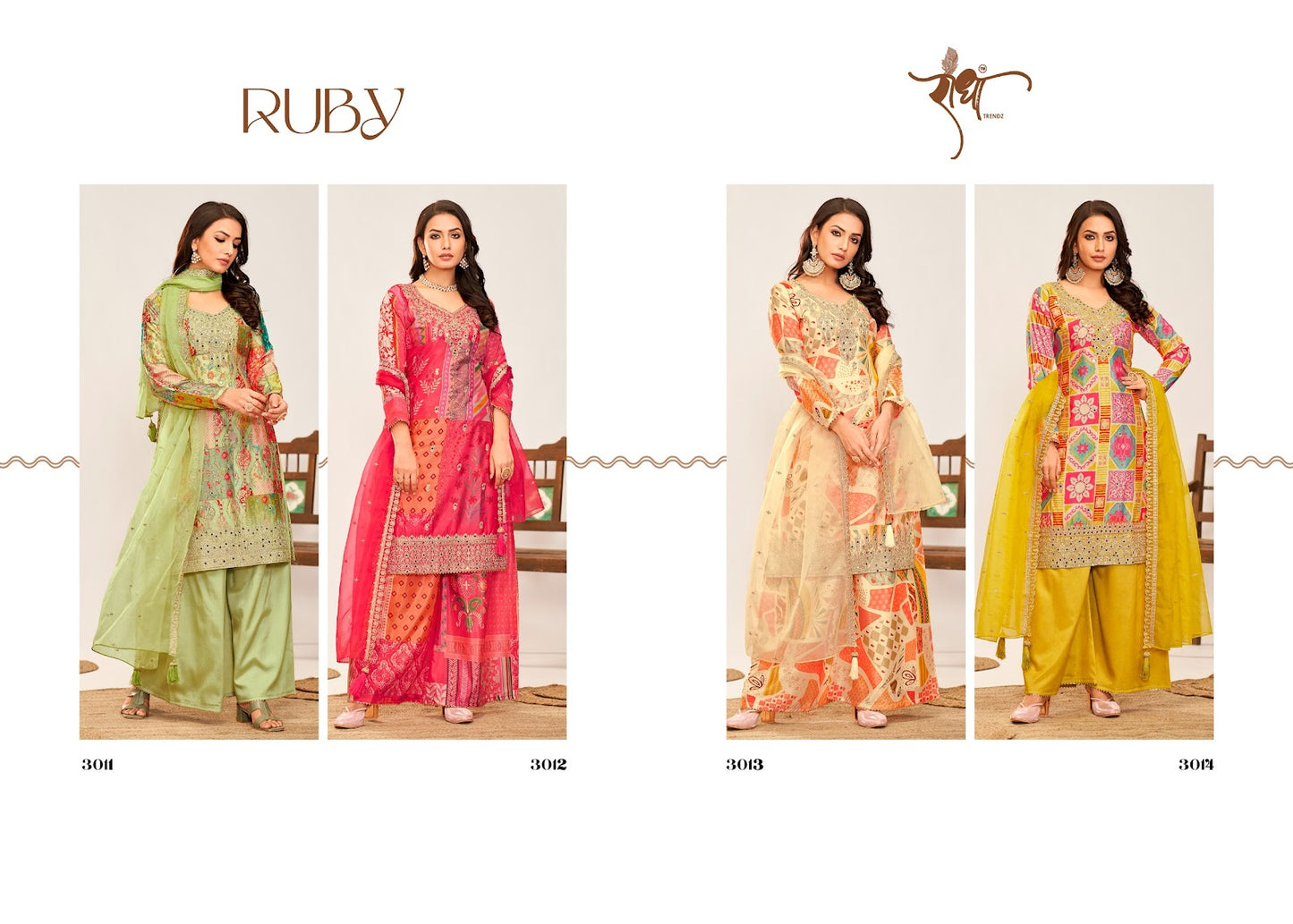 Ruby Radha Trendz Chinon Readymade Plazzo Style Suits Manufacturer Gujarat