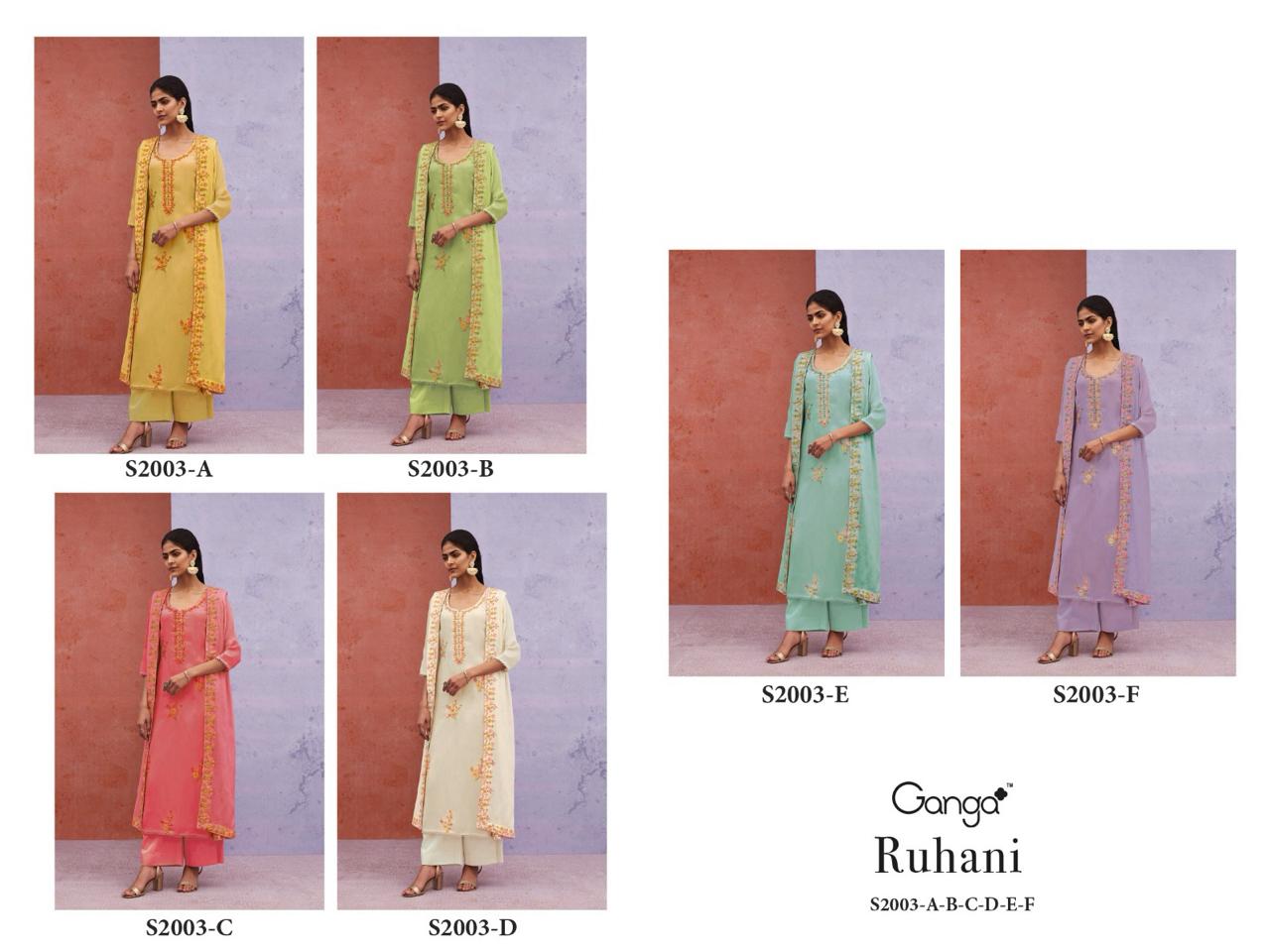 Ruhani S2003 Ganga Bemberg Silk Plazzo Style Suits Supplier Gujarat