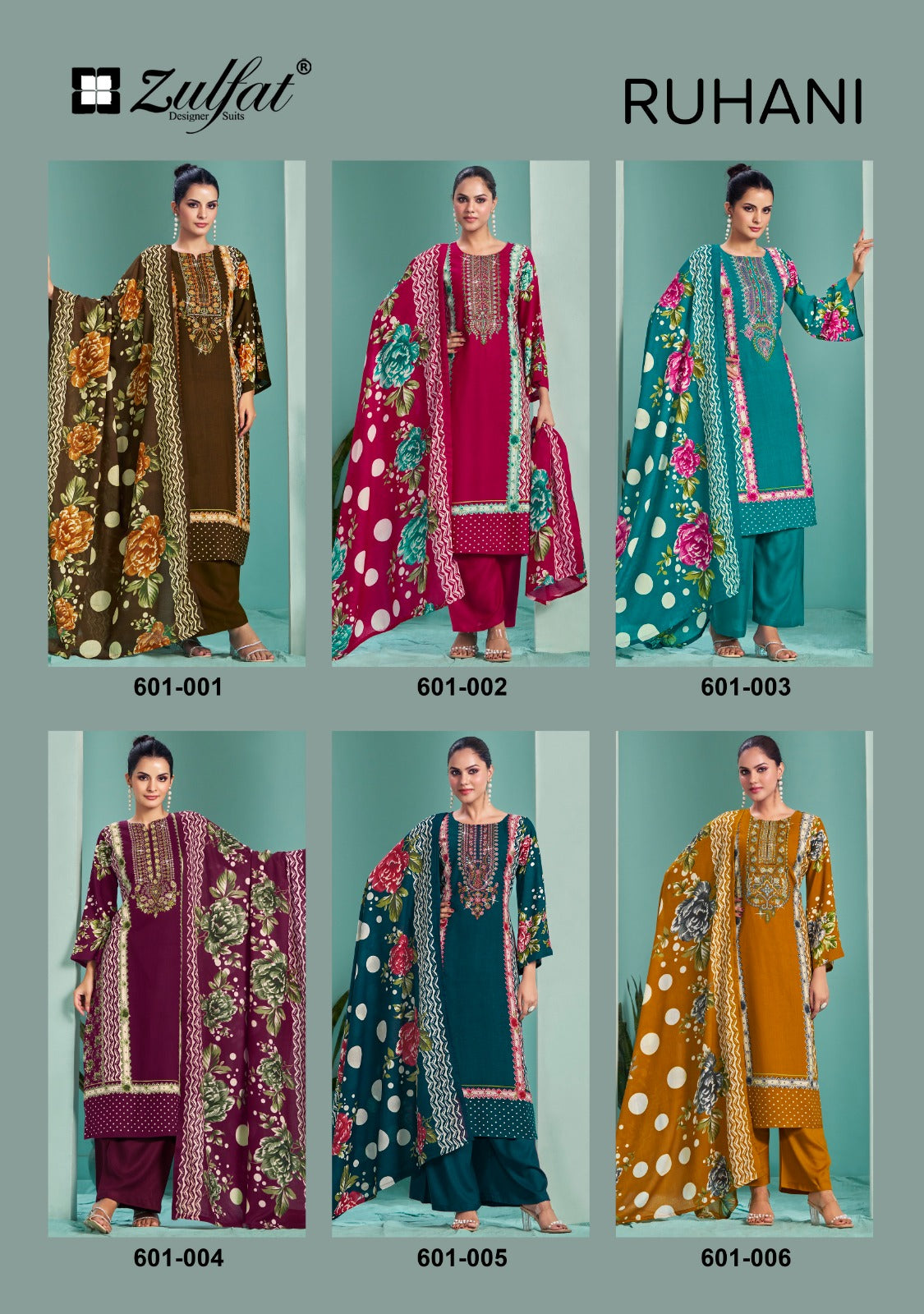 Ruhani Zulfat Designer Viscose Rayon Karachi Salwar Suits Manufacturer Ahmedabad