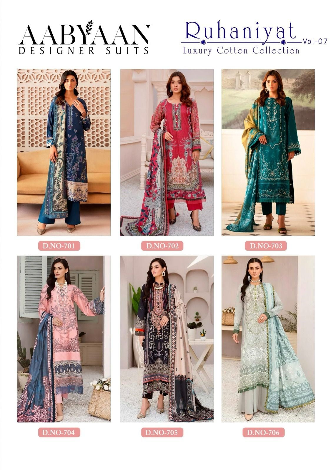Ruhaniyat Vol 7 Luxury Cotton Collection Aabyaan Karachi Salwar Suits Manufacturer