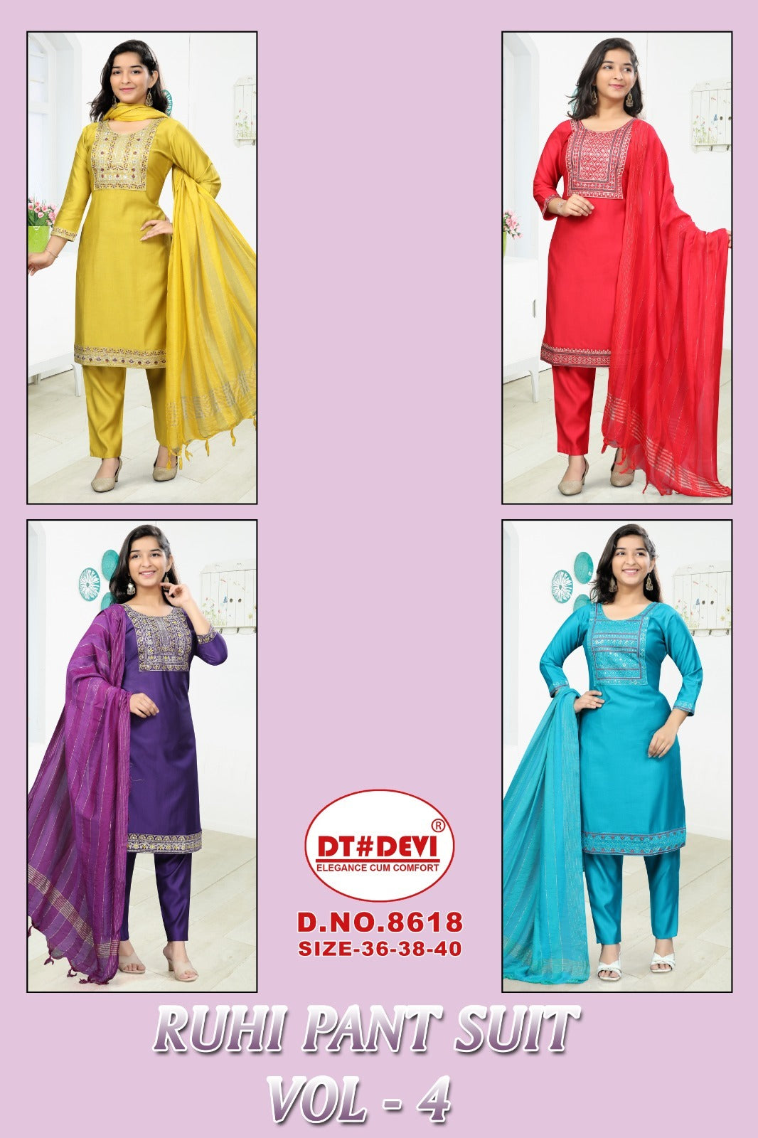 Ruhi Vol 4 8618 Dt Devi Silk Readymade Pant Style Suits Exporter Ahmedabad