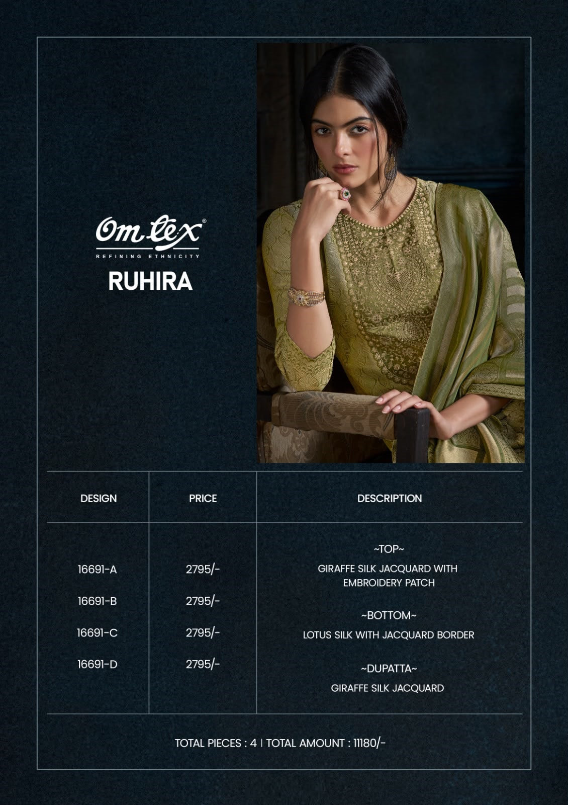 Ruhira Omtex Silk Jacquard Pant Style Suits Supplier Ahmedabad