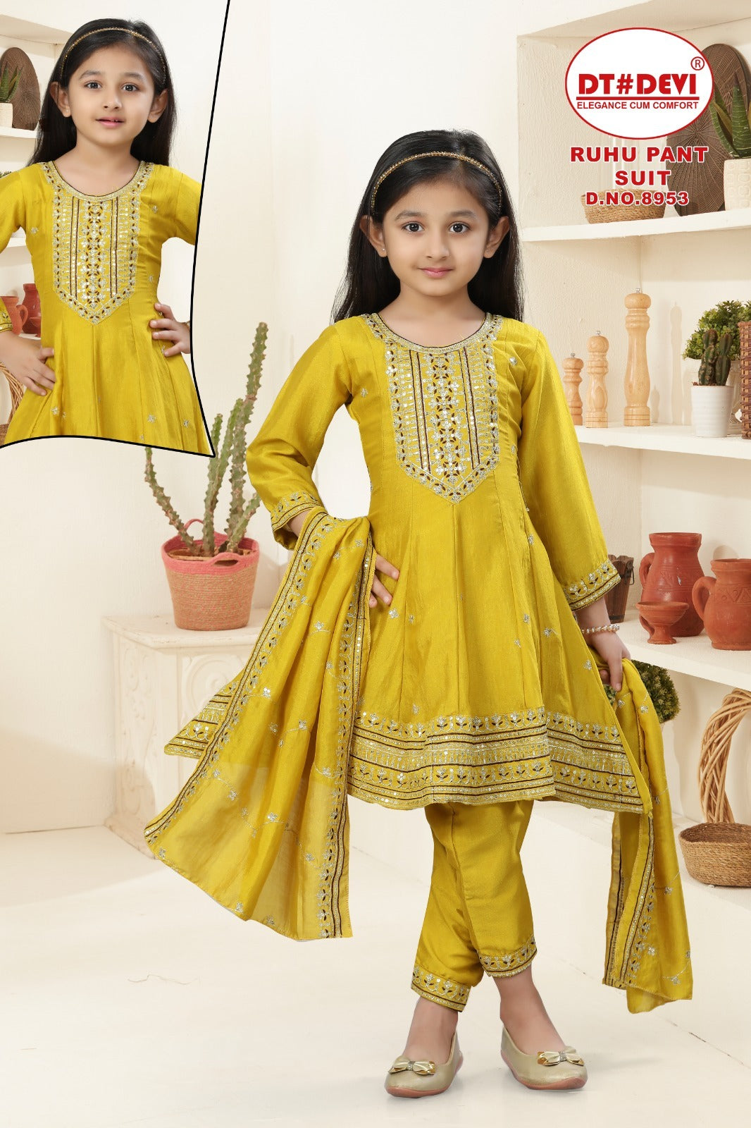 Ruhu 8953 Dt Devi Vichitra Silk Girls Readymade Pant Suits Supplier India