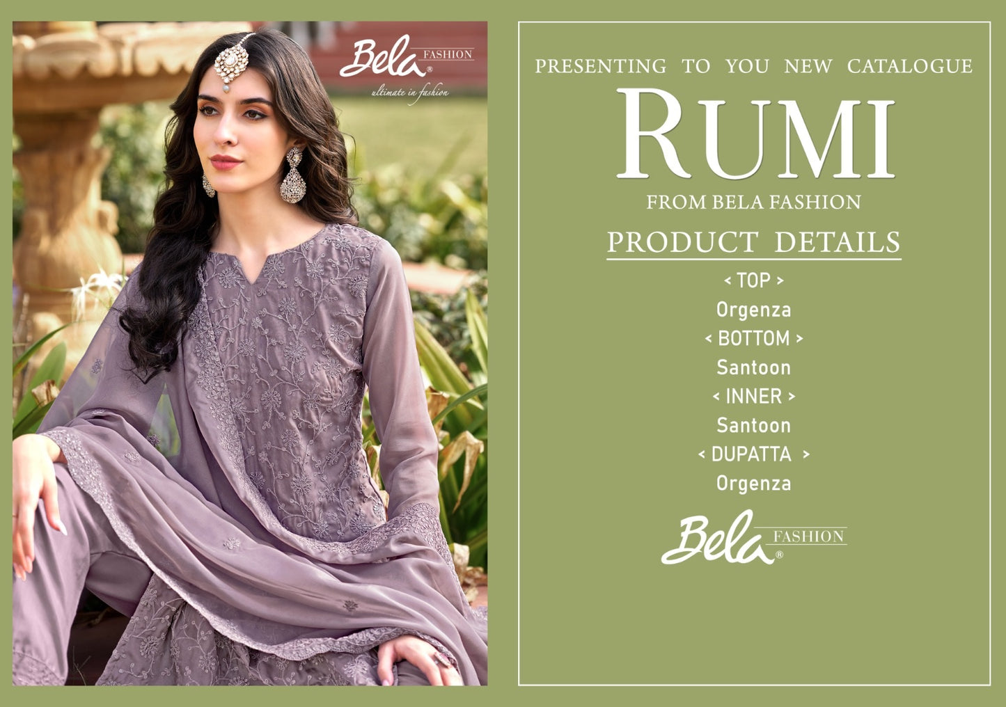 Rumi Bela Fashion Organza Pant Style Suits Exporter Gujarat