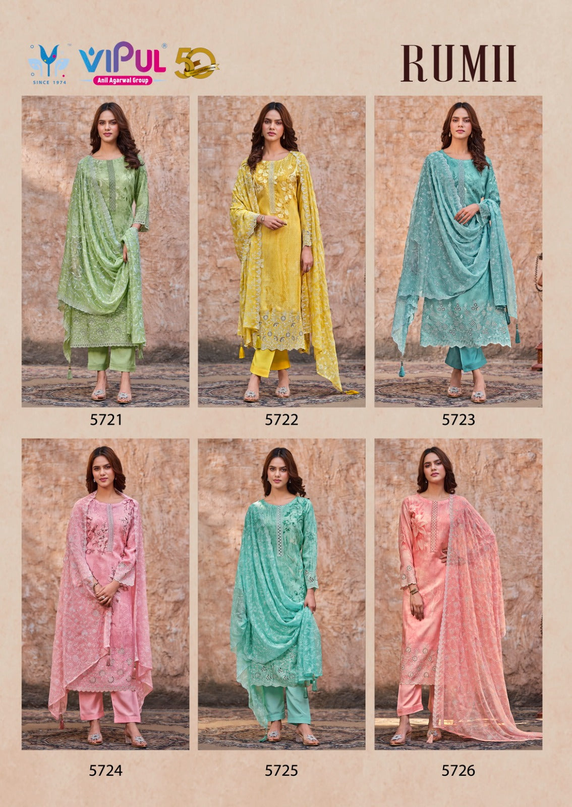 Rumii Vipul Viscose Muslin Pant Style Suits Supplier India