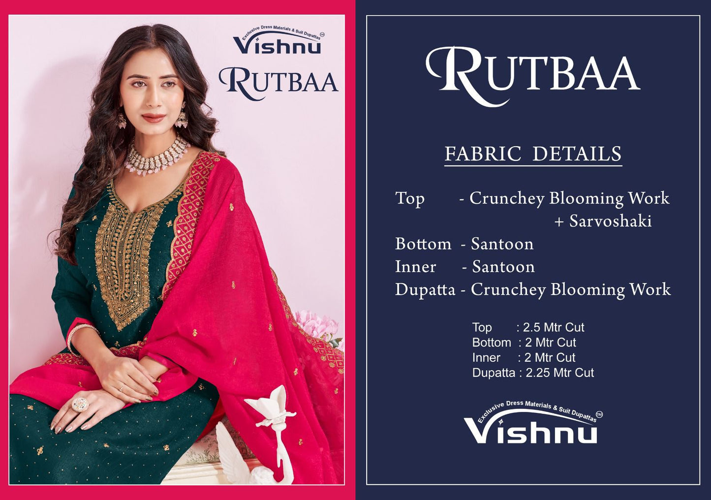 Rutbaa Vishnu Impex Crunchy Pant Style Suits Exporter