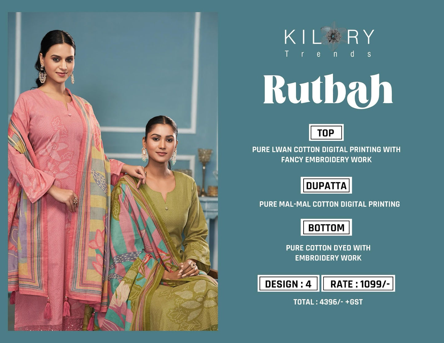 Rutbah Kilory Pure Lawn Pant Style Suits Wholesaler Gujarat