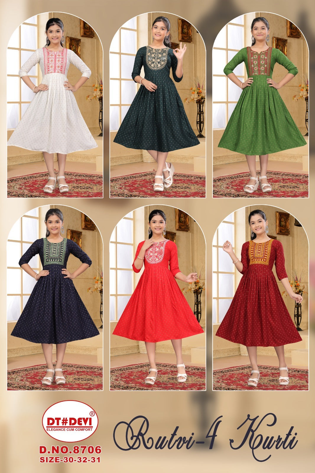 Rutvi Vol 4 8706 Dt Devi Rayon Girls Anarkali Kurti Supplier Ahmedabad