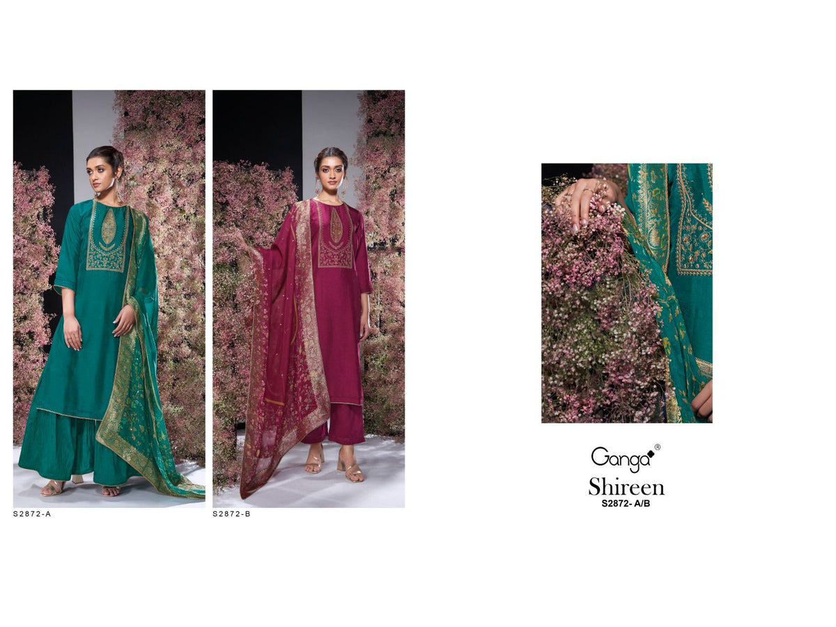 S2872 Shireen Ganga Bemberg Silk Salwar Suits Wholesale Price