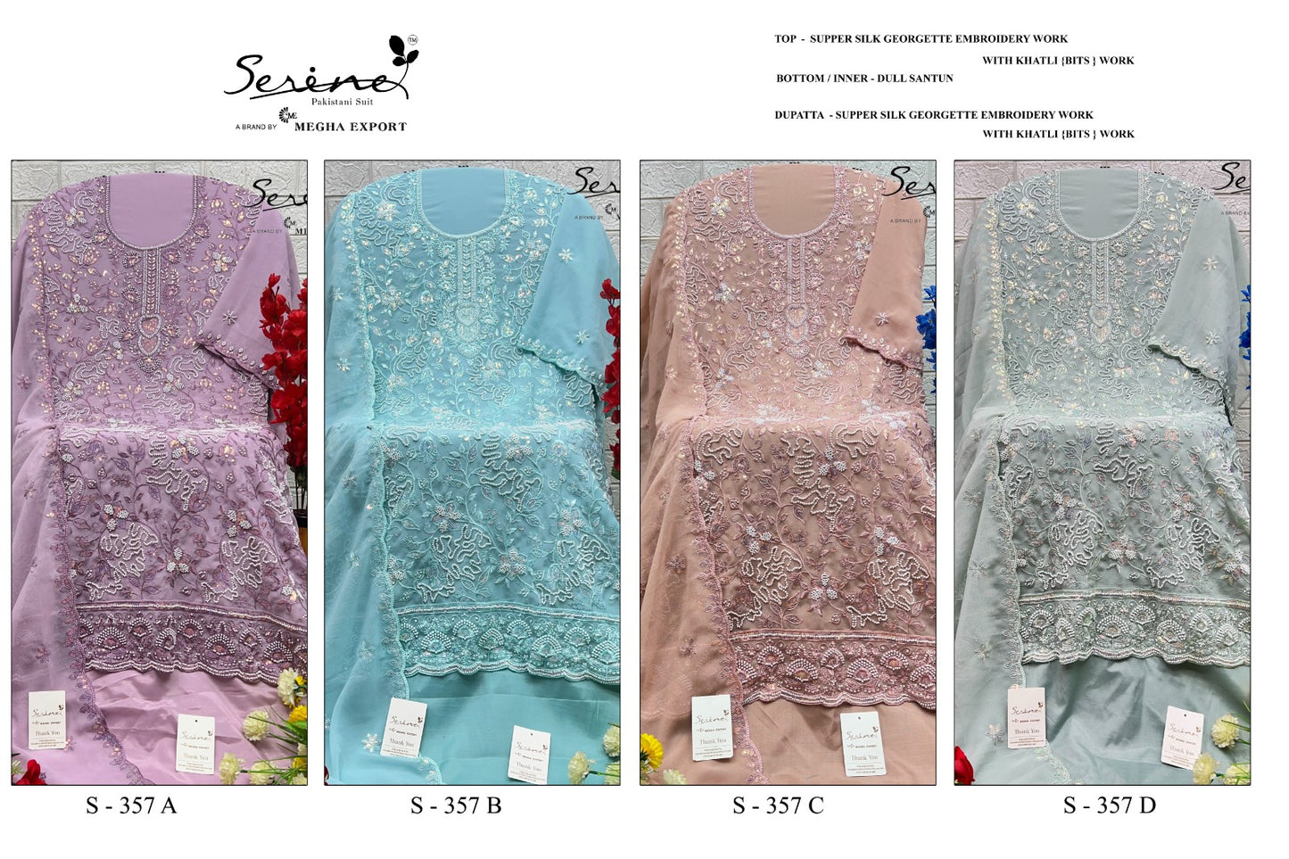 S 357 Serine Silk Georgette Pakistani Salwar Suits Supplier India