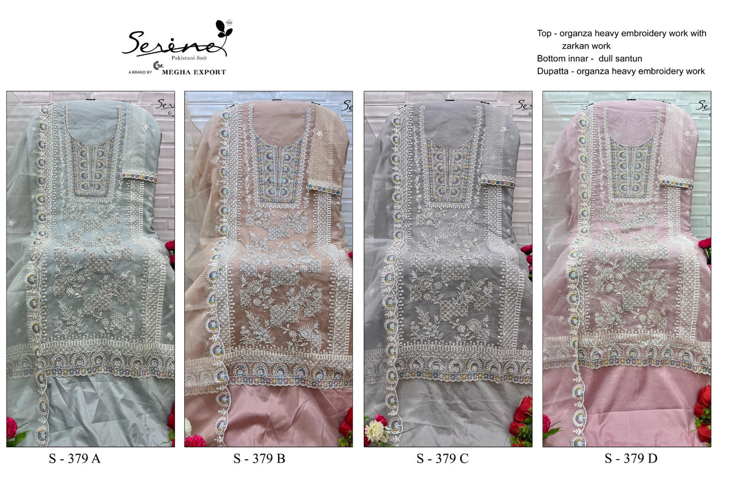 S 379 Serine Organza Pakistani Salwar Suits Wholesale Rate