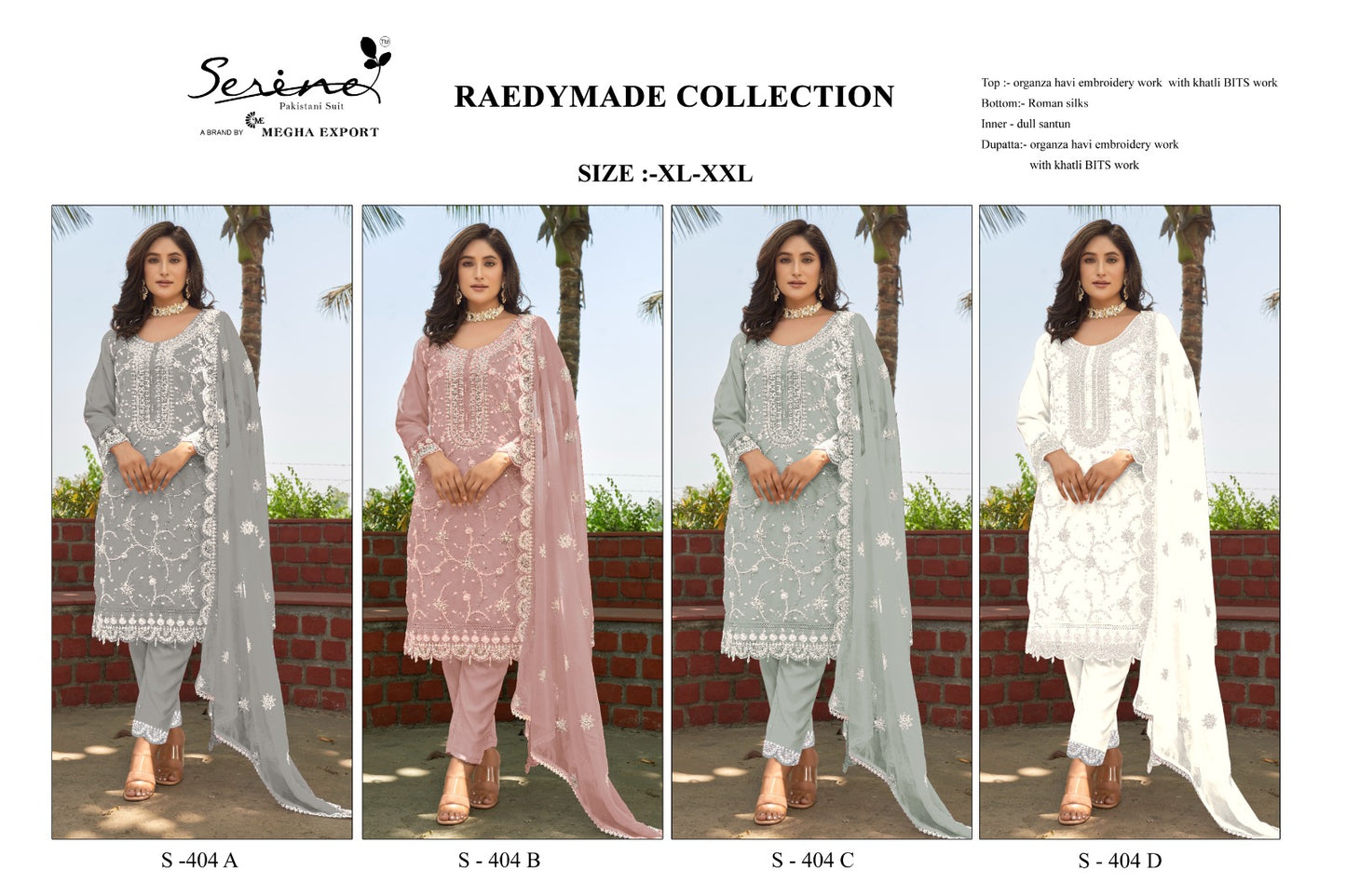 S 404 Serine Organza Pakistani Readymade Suits Exporter Gujarat