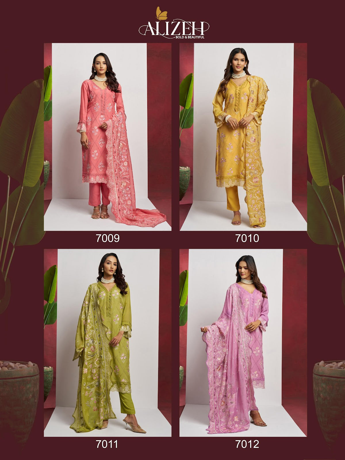 Saadgi 7009-7012 Alizeh Pure Organza Pant Style Suits Manufacturer Gujarat