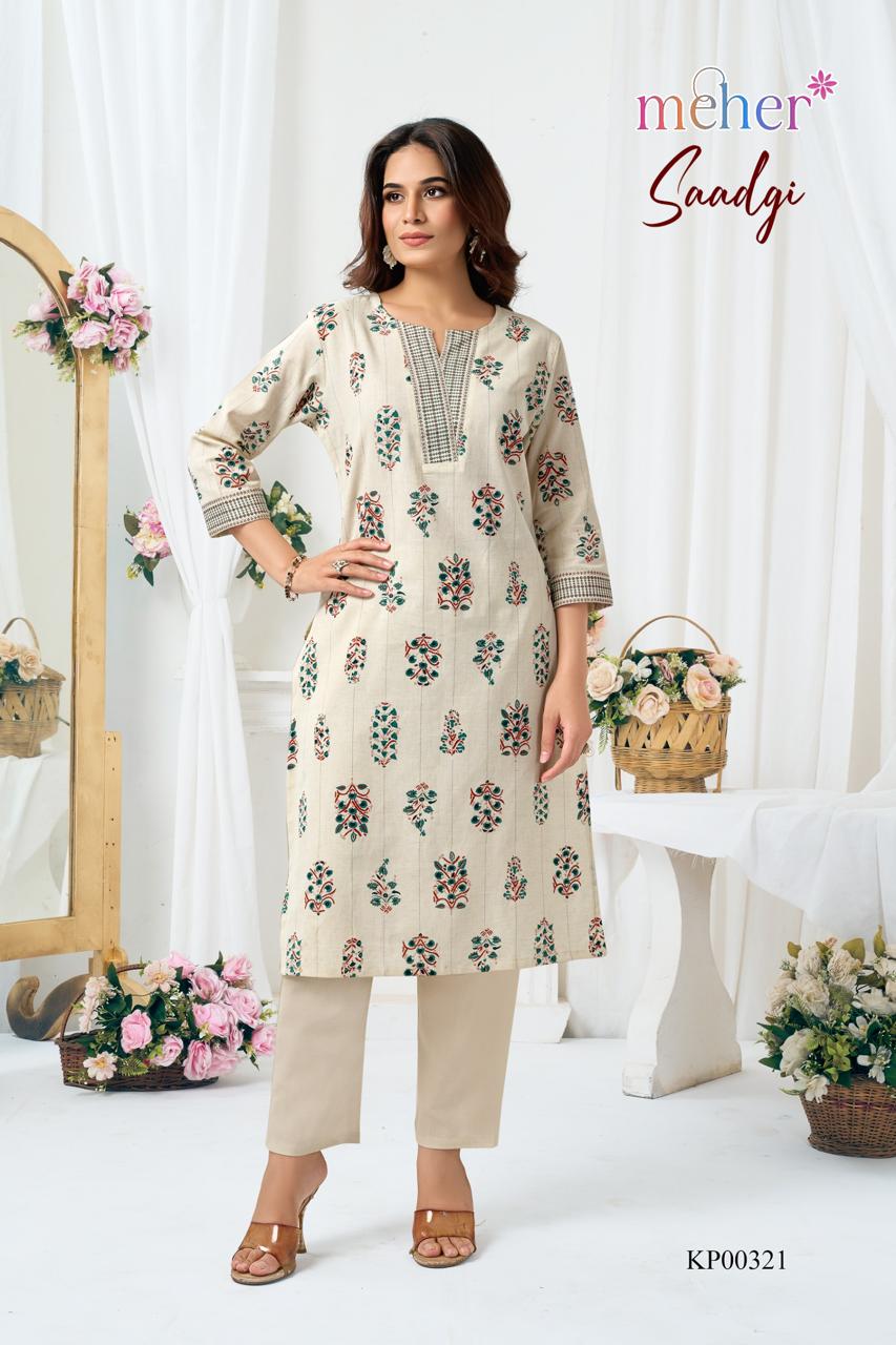 Saadgi Meher Cotton Kurti Pant Set Wholesaler Gujarat