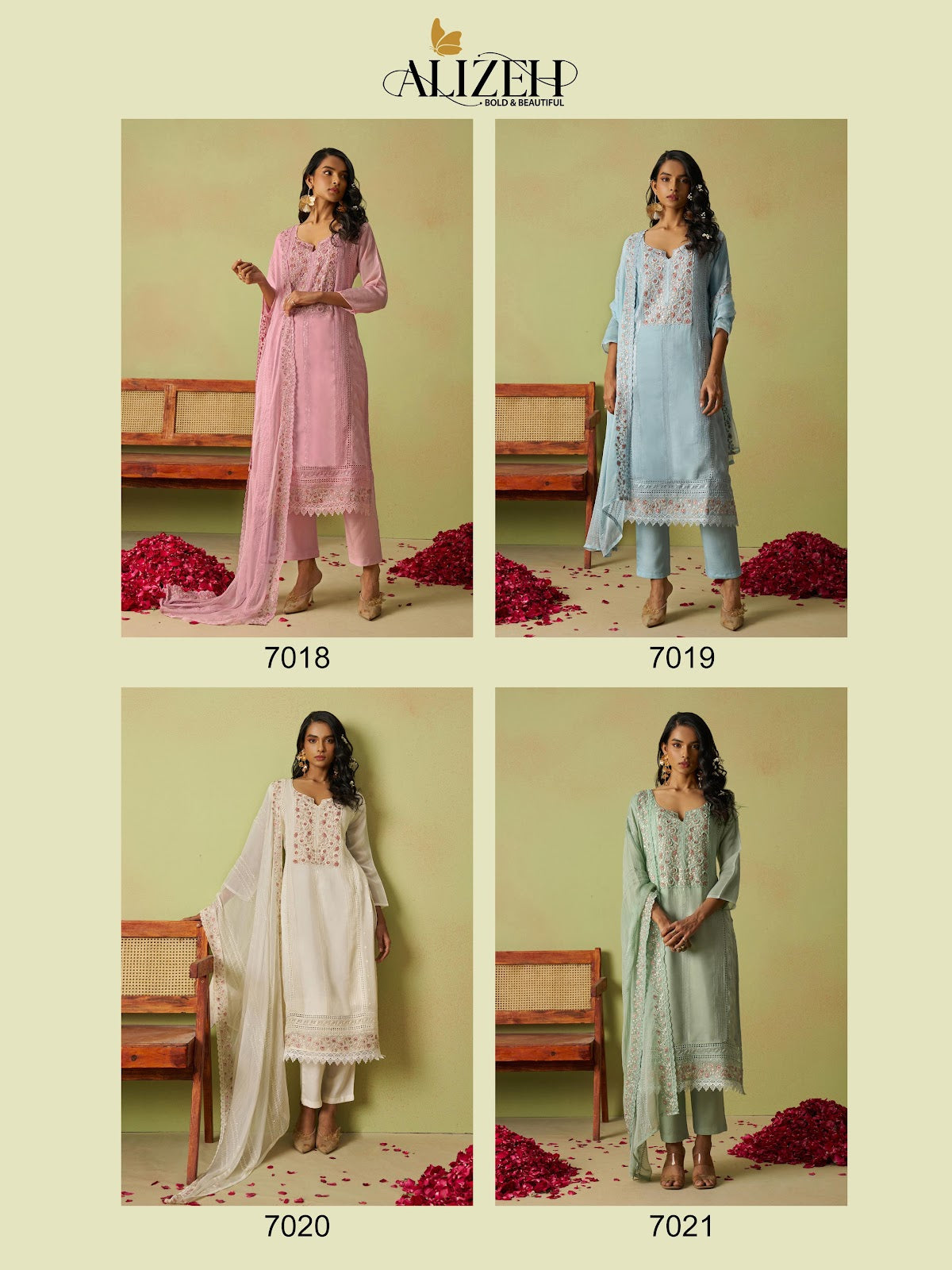 Saadgi Vol 2 7018-7021 Alizeh Pure Organza Pant Style Suits Exporter