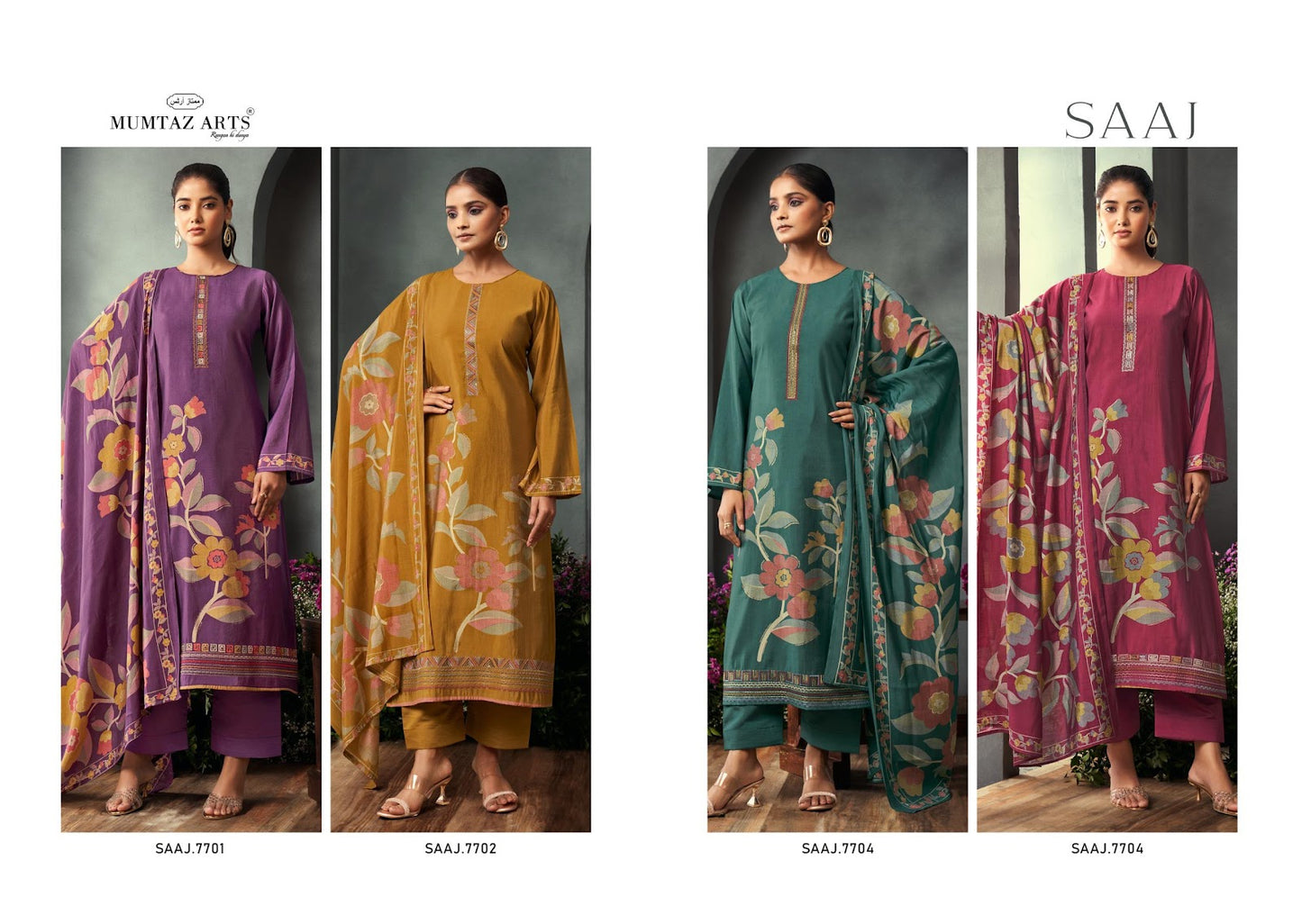 Saaj Mumtaz Arts Viscose Muslin Karachi Salwar Suits Wholesale Price