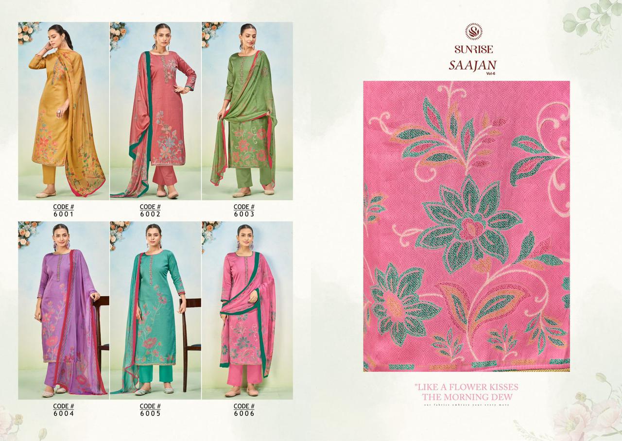 Saajan Vol 6 Sunrise Jam Satin Pant Style Suits Supplier