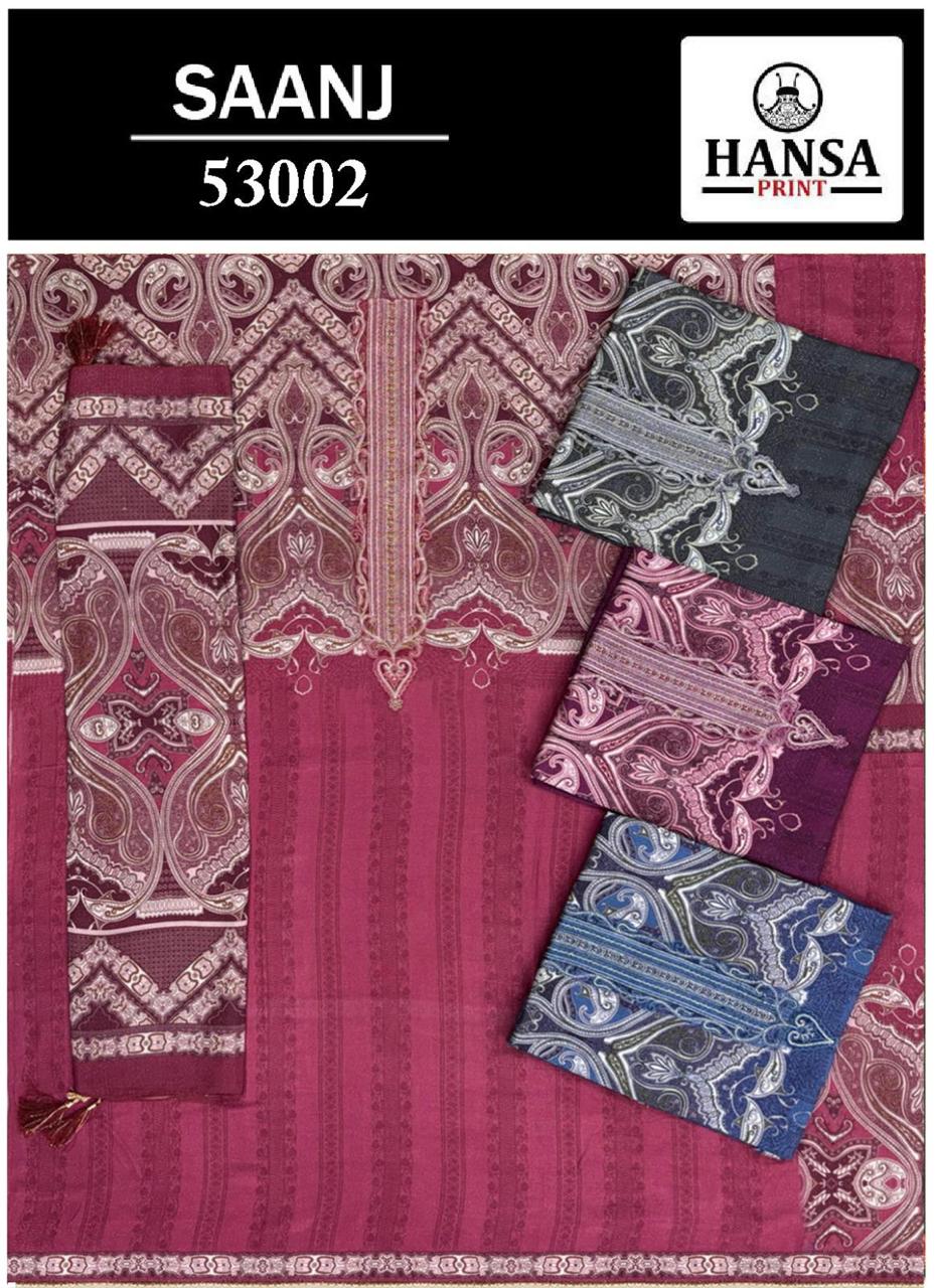 Saanj 53008 Hansa Prints Simar Salwar Suits Manufacturer India