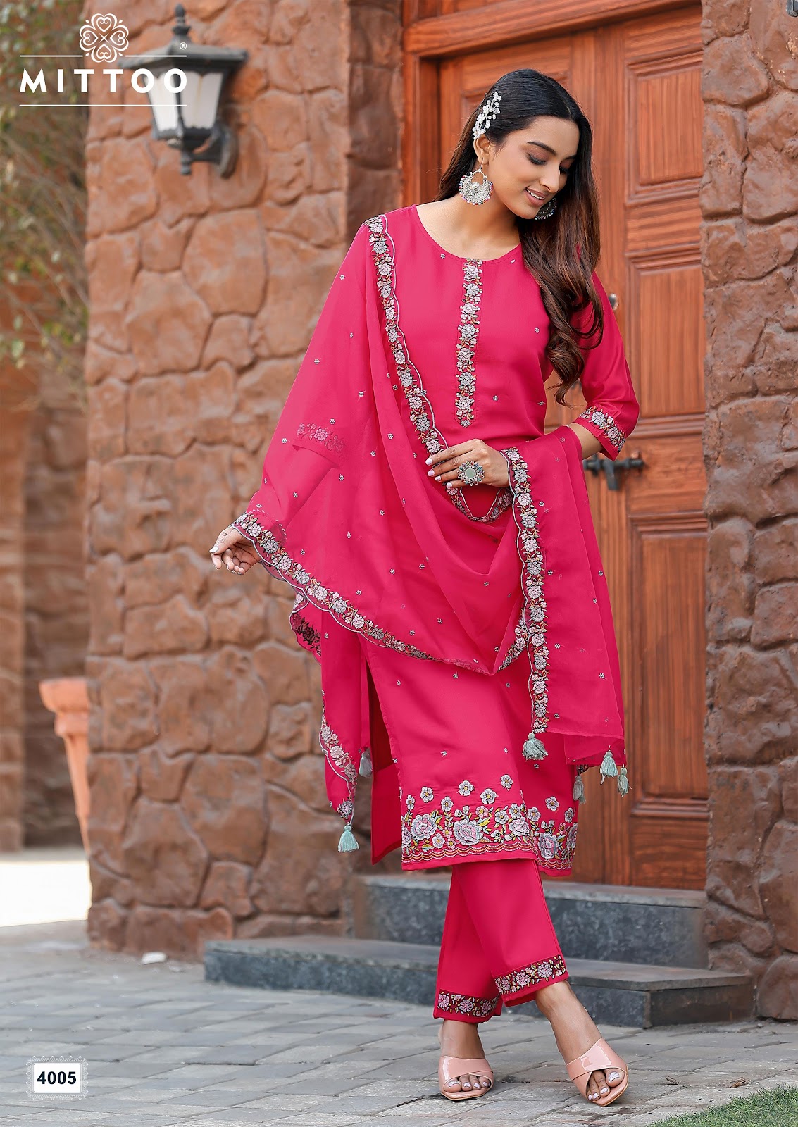 Saanj Mittoo Modal Silk Readymade Pant Style Suits Manufacturer India
