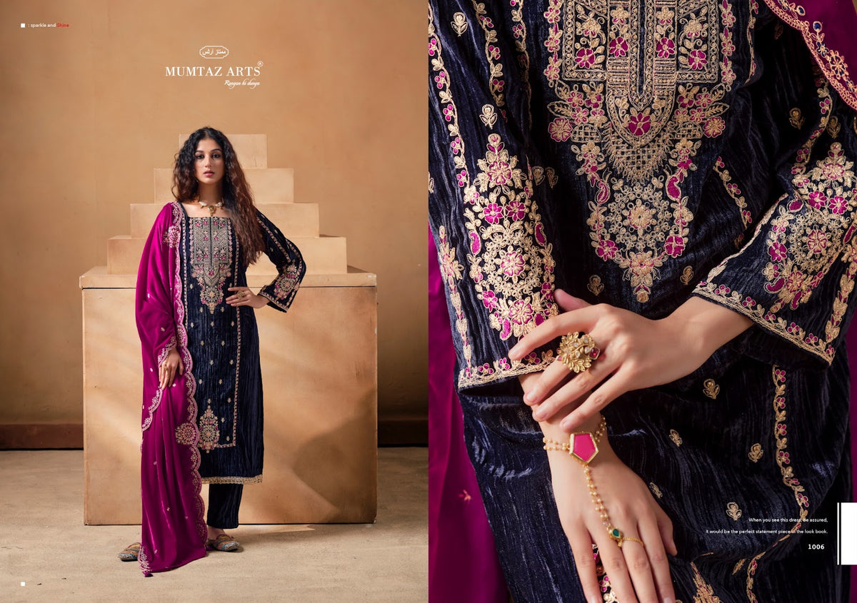 Saanjh Mumtaz Arts Crush Velvet Suits Wholesale Price