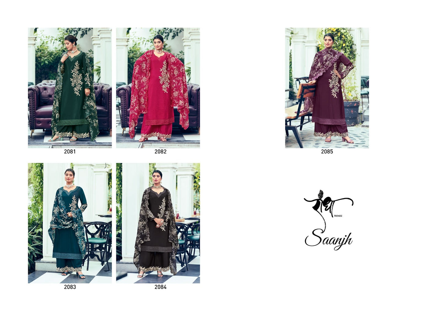 Saanjh Radha Trendz Chinon Plazzo Style Suits Supplier Ahmedabad