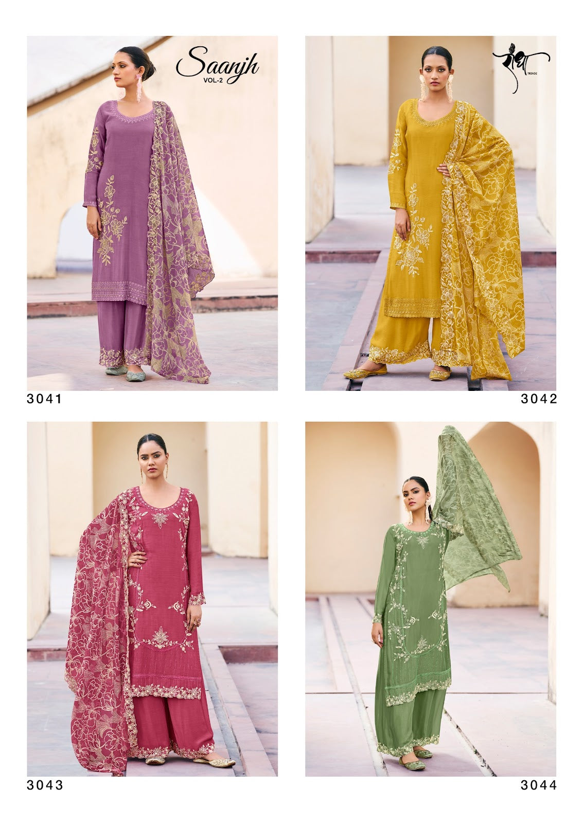 Saanjh Vol 2 Radha Trendz Chinon Plazzo Style Suits Supplier Gujarat