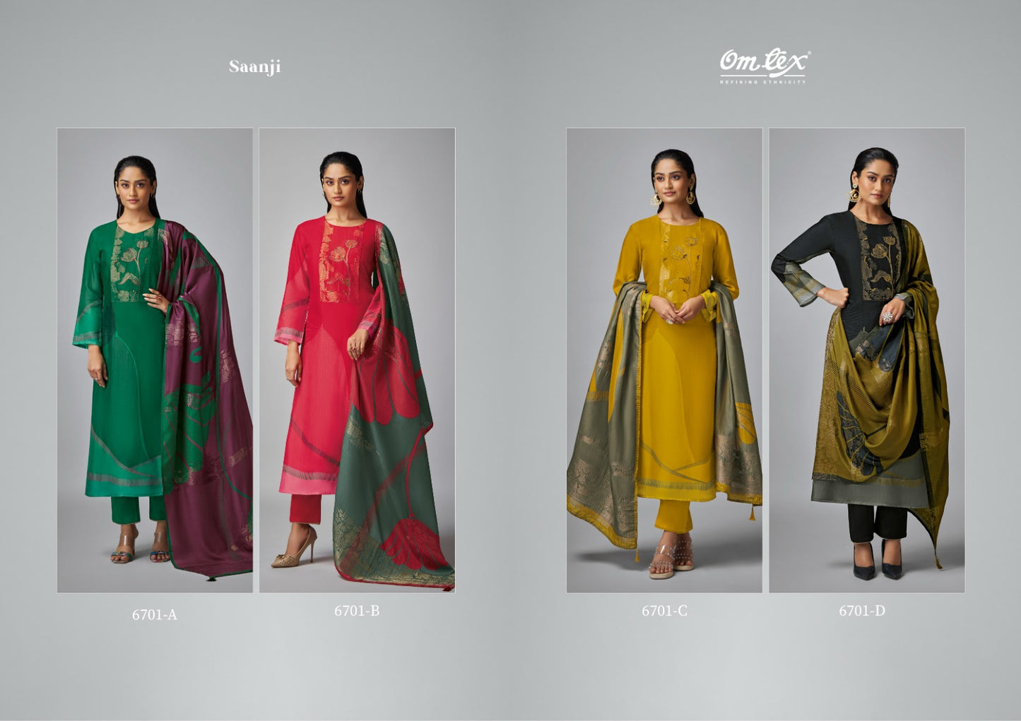 Saanji Omtex Silk Jacquard Pant Style Suits Wholesaler Gujarat