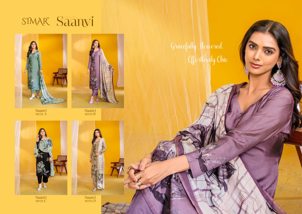 Saanvi 9076 Simar Viscose Muslin Pant Style Suits Wholesale