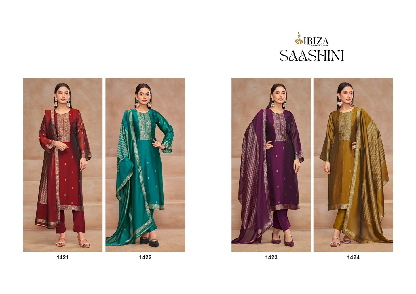Saashini Ibiza Silk Jacquard Pant Style Suits Manufacturer Gujarat
