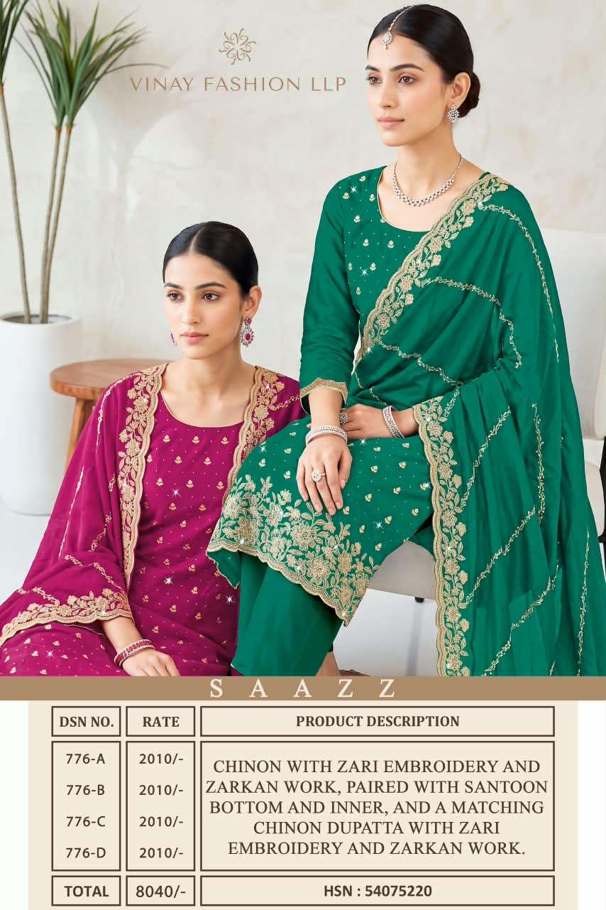 Saazz Vinay Fashion Llp Chinon Pant Style Suits Wholesaler
