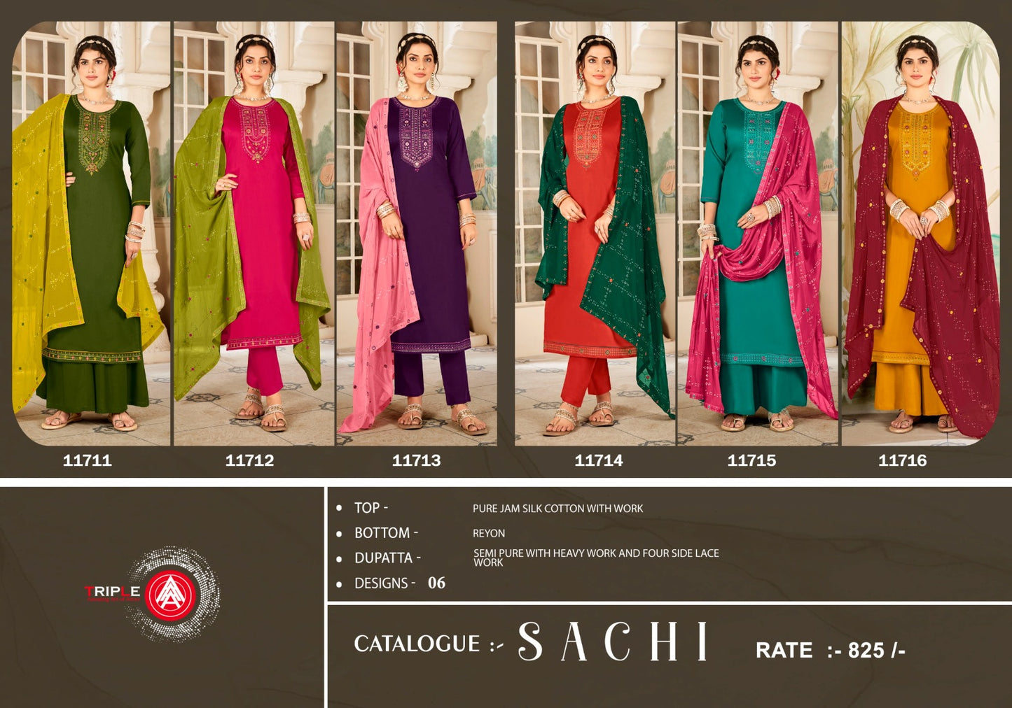Sachi Triple Aaa Jam Silk Pant Style Suits Exporter Ahmedabad