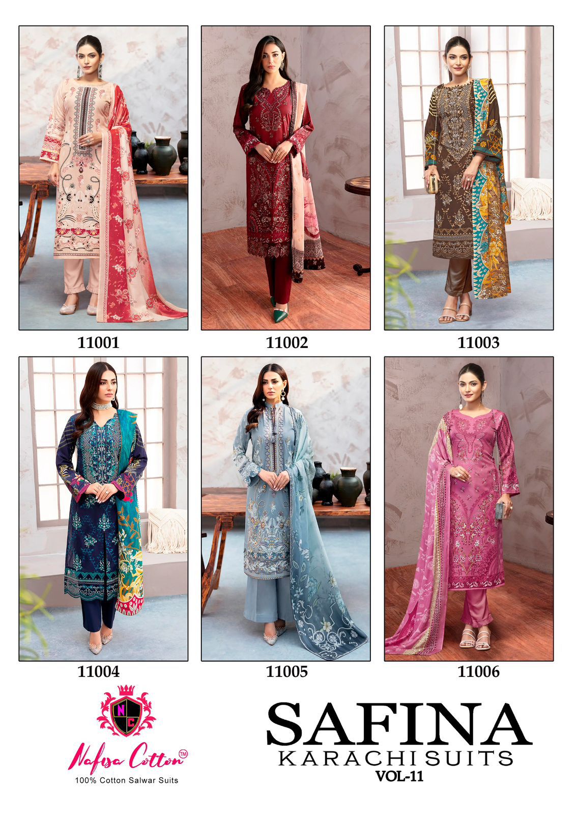 Safina Vol 11 Nafisa Cotton Cotton Karachi Salwar Suits Wholesaler
