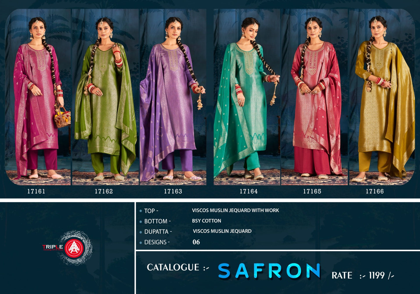 Safron Triple Aaa Viscose Muslin Pant Style Suits Wholesale Price